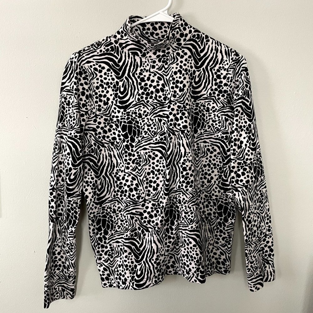 Kim Rogers animal print zebra stripes spots cotton turtleneck shirt top sweater